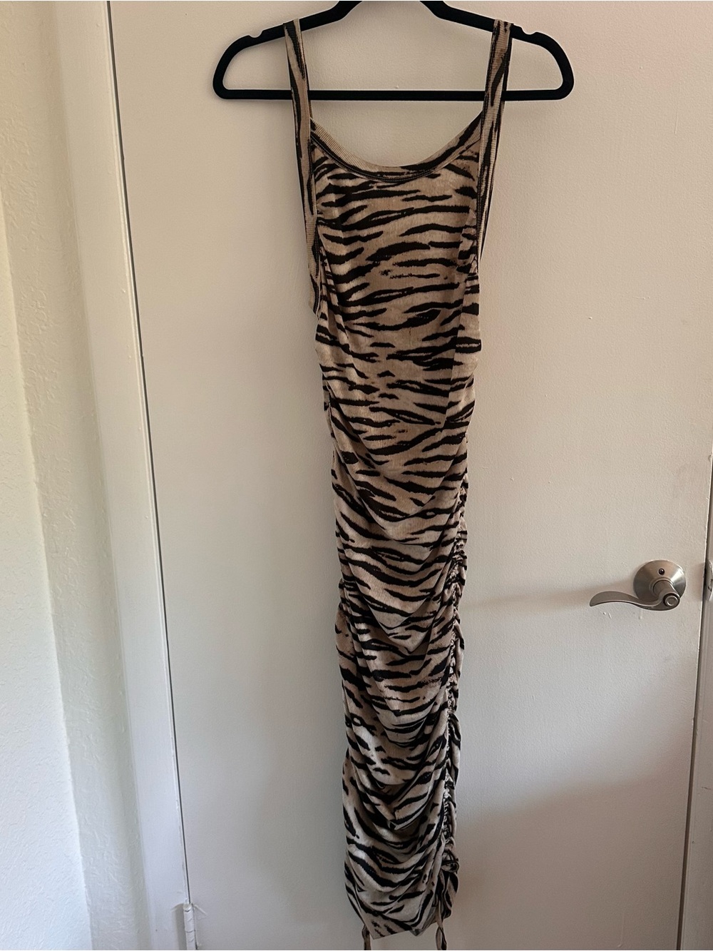 White Fox Boutique Convertible Bodycon Midi Dress Ribbed Zebra Print Medium